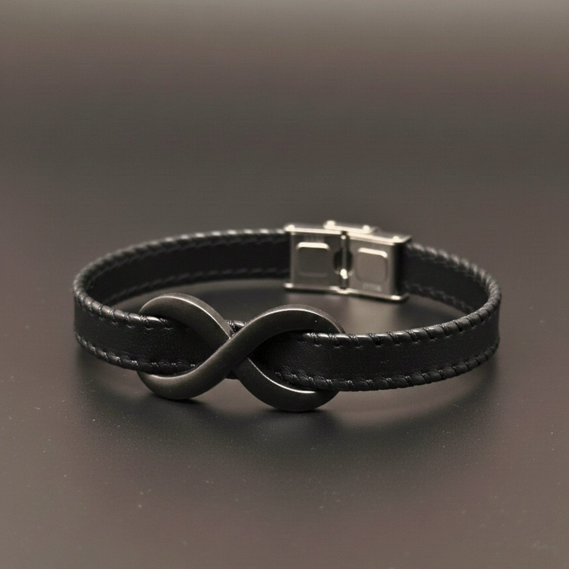 THE MEN THING Leather Bracelet INFINITY NOIR - Black 10mm Genuine Leather Bracelet with Stainless Steel Fold-Over Push Clasp for Men & Boys (8 inch)