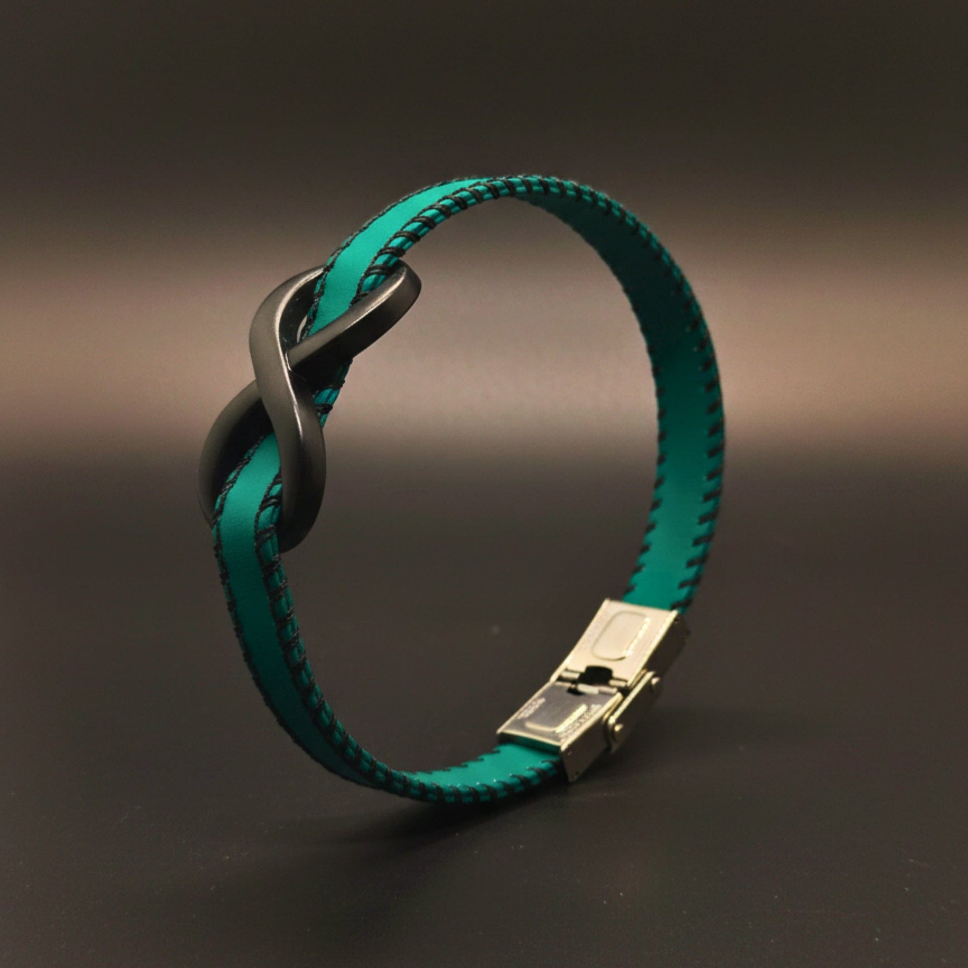 THE MEN THING Leather Bracelet INFINITY NOIR - Teal Green 10mm Genuine Leather Bracelet with Stainless Steel Fold-Over Push Clasp for Men & Boys (8 inch)