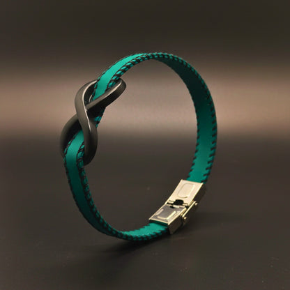 THE MEN THING Leather Bracelet INFINITY NOIR - Teal Green 10mm Genuine Leather Bracelet with Stainless Steel Fold-Over Push Clasp for Men & Boys (8 inch)