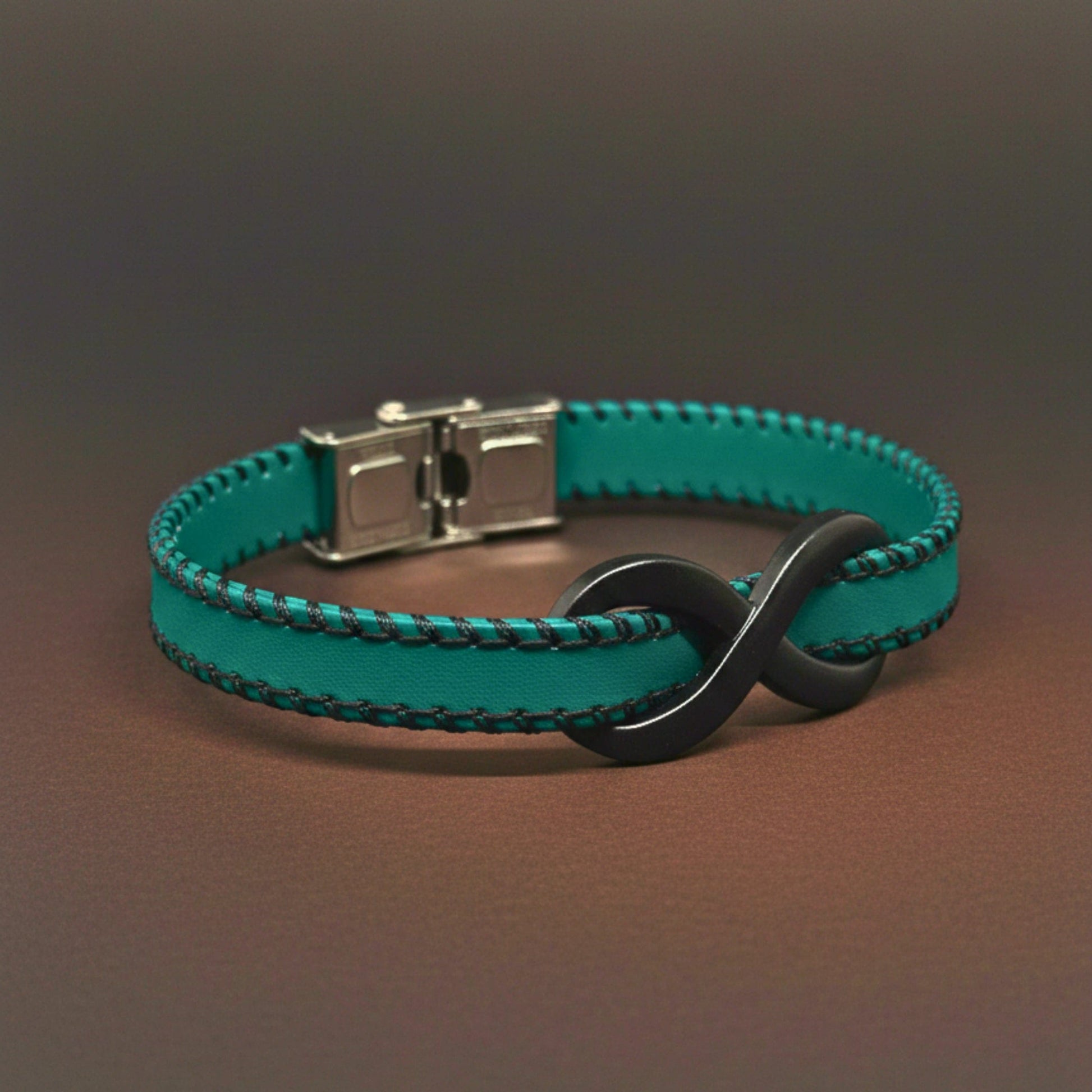 THE MEN THING Leather Bracelet INFINITY NOIR - Teal Green 10mm Genuine Leather Bracelet with Stainless Steel Fold-Over Push Clasp for Men & Boys (8 inch)