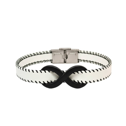 THE MEN THING Leather Bracelet INFINITY NOIR - White 10mm Genuine Leather Bracelet with Stainless Steel Fold-Over Push Clasp for Men & Boys (8 inch)