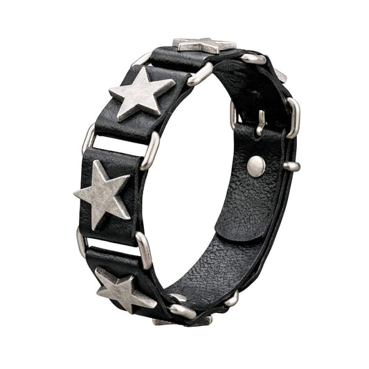 THE MEN THING Leather Bracelet IRON STAR - 23mm Genuine Leather Bracelet with Stainless Steel Buckle Clasp for Men & Boys (8 to 9 inch)
