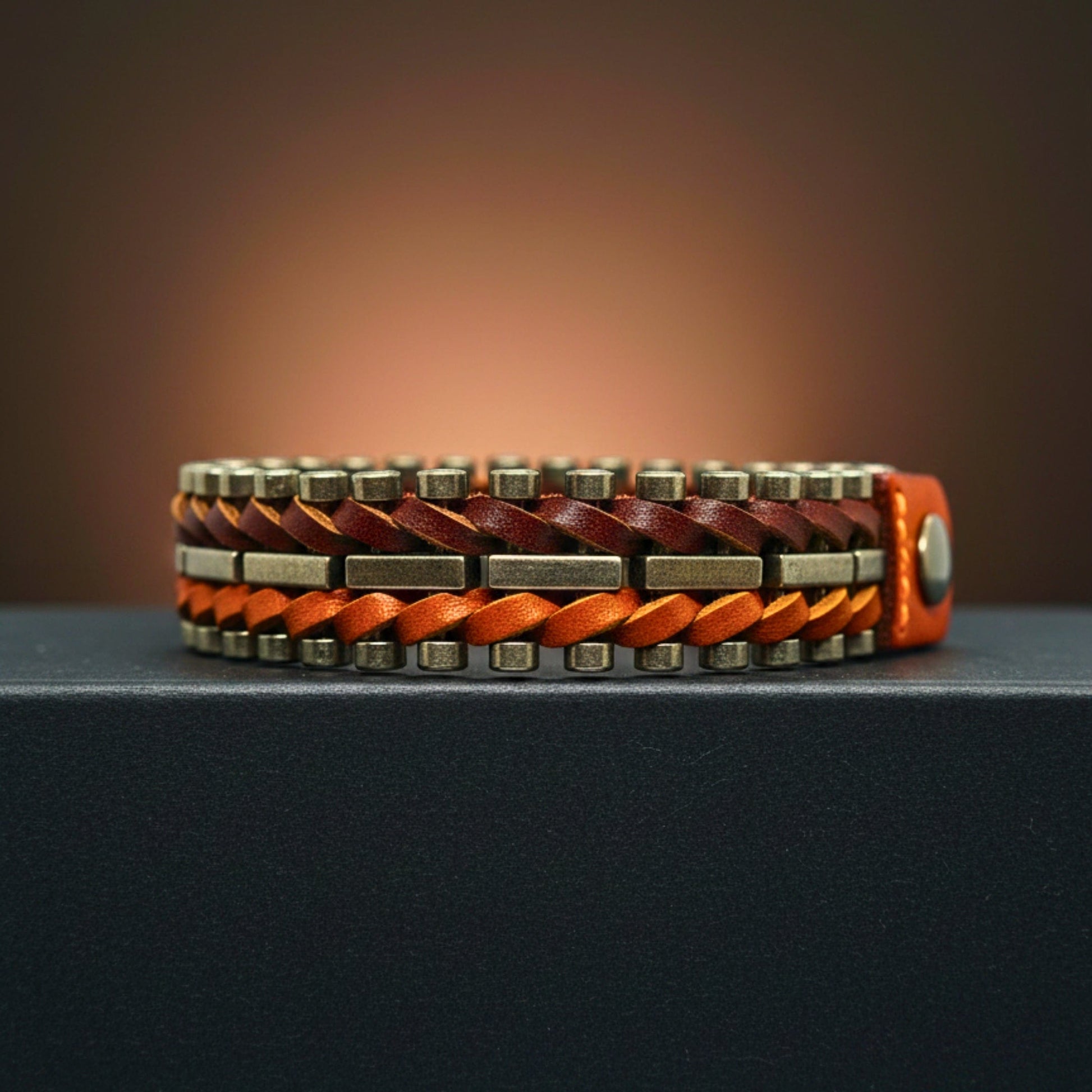 THE MEN THING Leather Bracelet IRONWEAVE - 20.5mm Brown Genuine Leather Adjustable Bracelet for Men & Boys (8.8 inch)