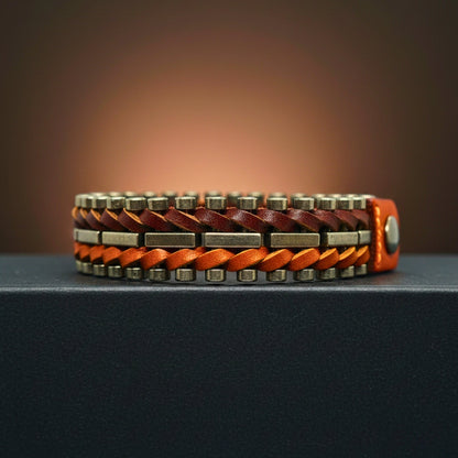 THE MEN THING Leather Bracelet IRONWEAVE - 20.5mm Brown Genuine Leather Adjustable Bracelet for Men & Boys (8.8 inch)