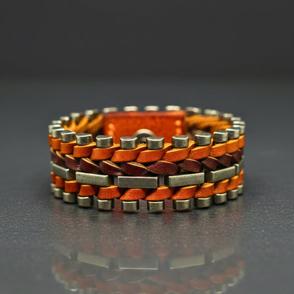 THE MEN THING Leather Bracelet IRONWEAVE - 20.5mm Brown Genuine Leather Adjustable Bracelet for Men & Boys (8.8 inch)