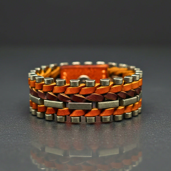 IRONWEAVE - 20.5mm Brown Genuine Leather Adjustable Bracelet for Men & Boys (8.8 inch)