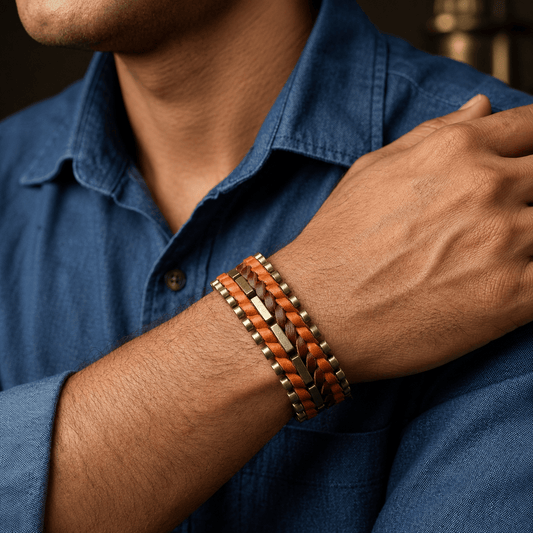 THE MEN THING Leather Bracelet IRONWEAVE - 20.5mm Brown Genuine Leather Adjustable Bracelet for Men & Boys (8.8 inch)