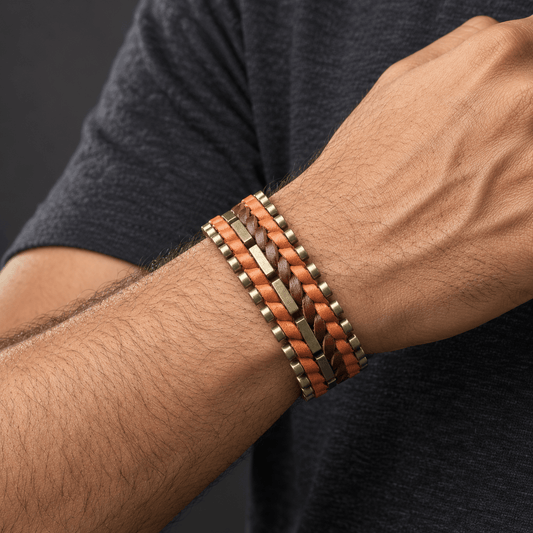 THE MEN THING Leather Bracelet IRONWEAVE - 20.5mm Brown Genuine Leather Adjustable Bracelet for Men & Boys (8.8 inch)