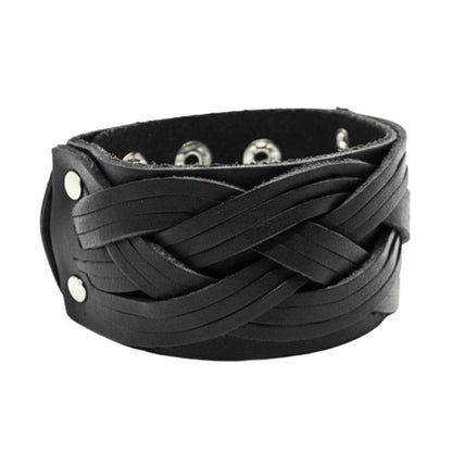 THE MEN THING Leather Bracelet KNIGHTS WEAVE - 40mm Black Genuine Leather Adjustable Bracelet for Men & Boys (7-7.8-8.4 inch)