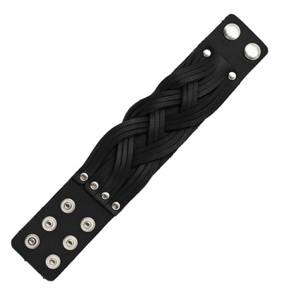 THE MEN THING Leather Bracelet KNIGHTS WEAVE - 40mm Black Genuine Leather Adjustable Bracelet for Men & Boys (7-7.8-8.4 inch)