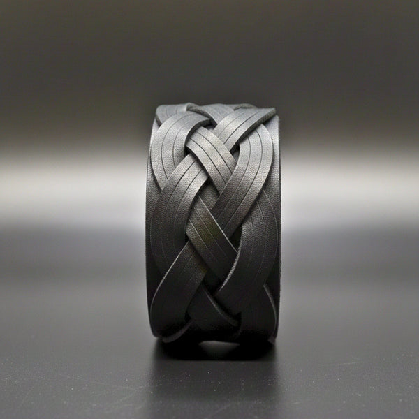 KNIGHTS WEAVE - 40mm Black Genuine Leather Adjustable Bracelet for Men & Boys (7-7.8-8.4 inch)