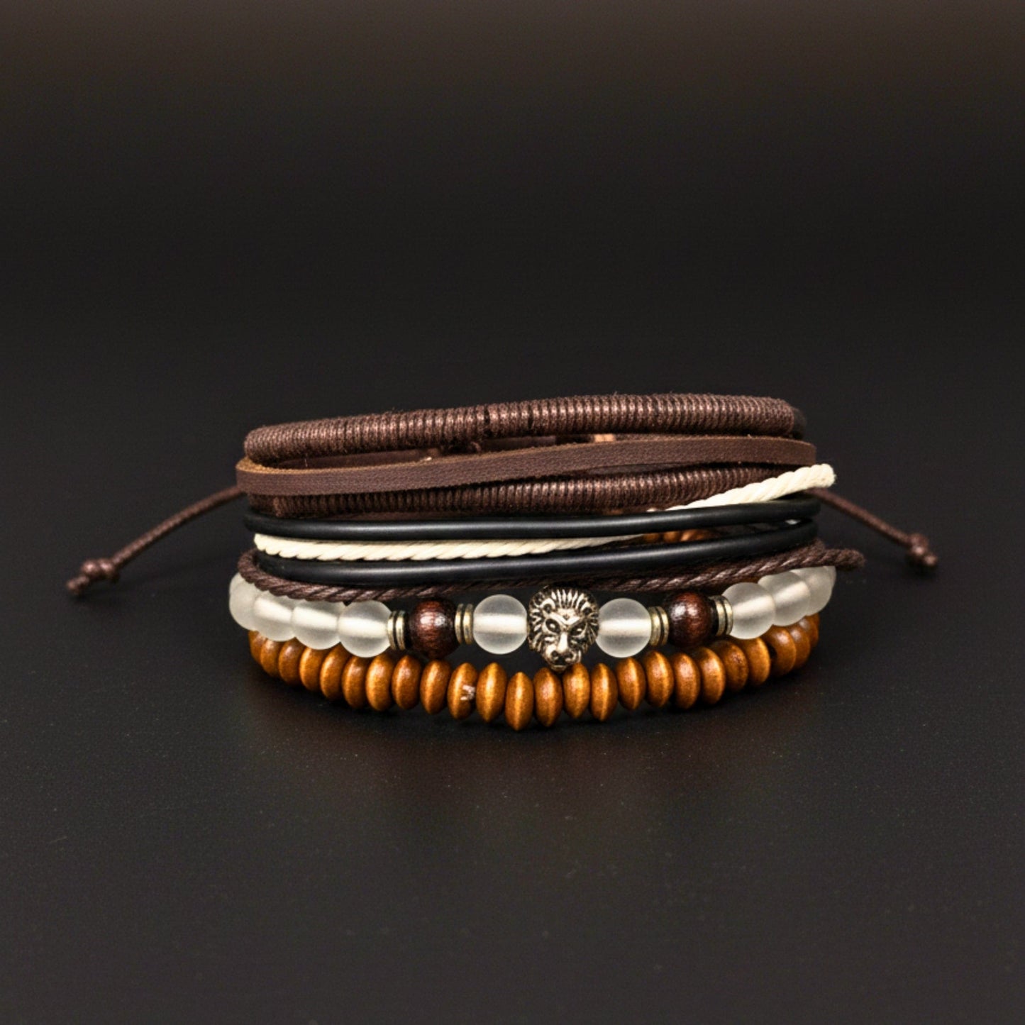 THE MEN THING Leather Bracelet LIONHEART TRIBAL - 4 Pcs Genuine Leather Adjustable Bracelet Set for Men & Boys (8 inch)