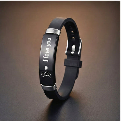 THE MEN THING Leather Bracelet LOVE BAND - BLACK - Genuine Braided Leather Bracelet for Men & Boys (8inch)