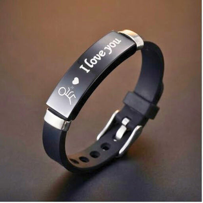 THE MEN THING Leather Bracelet LOVE BAND - BLACK - Genuine Braided Leather Bracelet for Men & Boys (8inch)