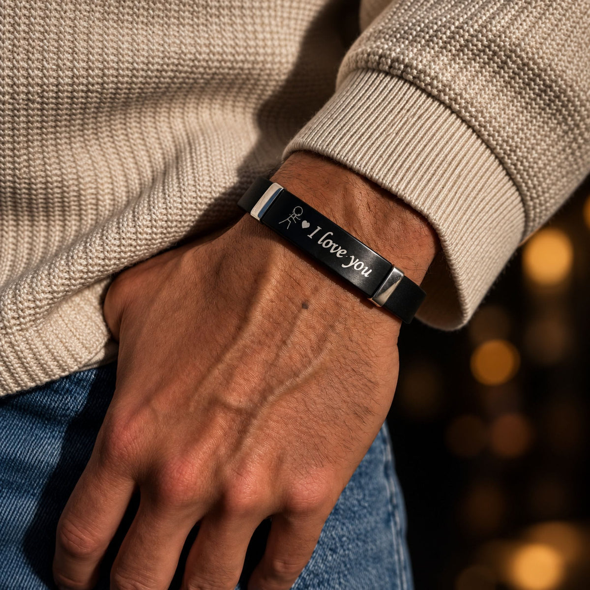 THE MEN THING Leather Bracelet LOVE BAND - BLACK - Genuine Braided Leather Bracelet for Men & Boys (8inch)
