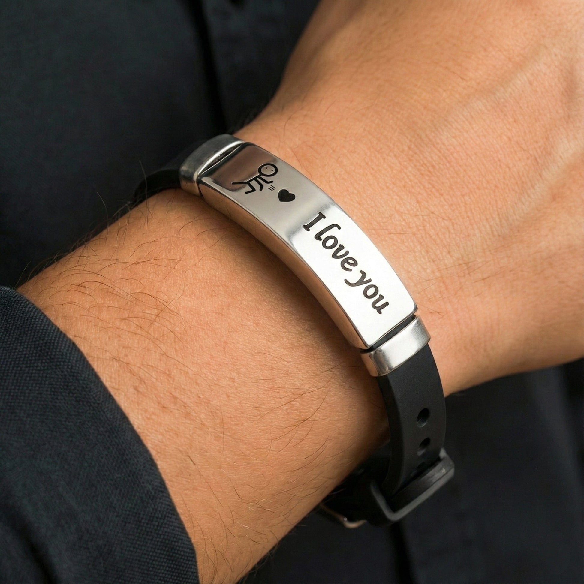 THE MEN THING Leather Bracelet LOVE BAND - STEEL - Genuine Braided Leather Bracelet for Men & Boys (8inch)