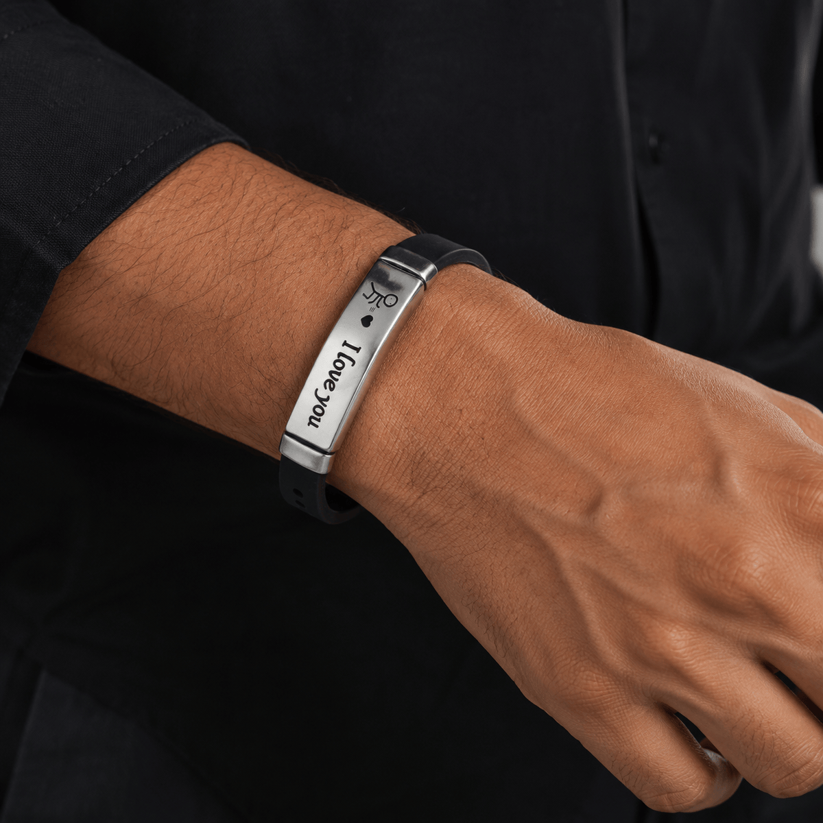 THE MEN THING Leather Bracelet LOVE BAND - STEEL - Genuine Braided Leather Bracelet for Men & Boys (8inch)