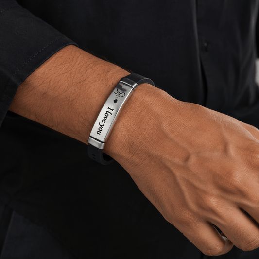 THE MEN THING Leather Bracelet LOVE BAND - STEEL - Genuine Braided Leather Bracelet for Men & Boys (8inch)