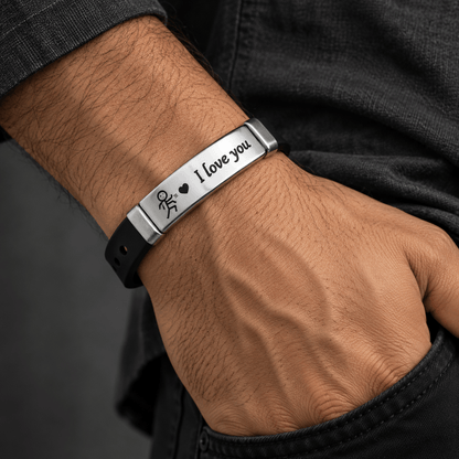 THE MEN THING Leather Bracelet LOVE BAND - STEEL - Genuine Braided Leather Bracelet for Men & Boys (8inch)