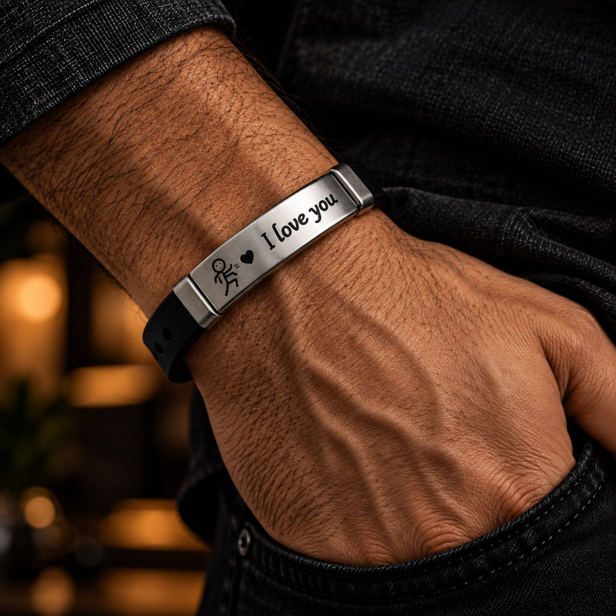 THE MEN THING Leather Bracelet LOVE BAND - STEEL - Genuine Braided Leather Bracelet for Men & Boys (8inch)
