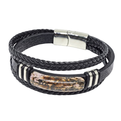 THE MEN THING Leather Bracelet MARBLE CORE BLACK - 25mm Genuine Leather Bracelet with Stainless Steel Magnetic Buckle for Men & Boys (8 inch)