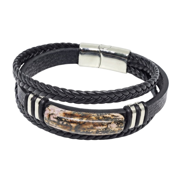MARBLE CORE BLACK - 25mm Genuine Leather Bracelet with Stainless Steel Magnetic Buckle for Men & Boys (8 inch)