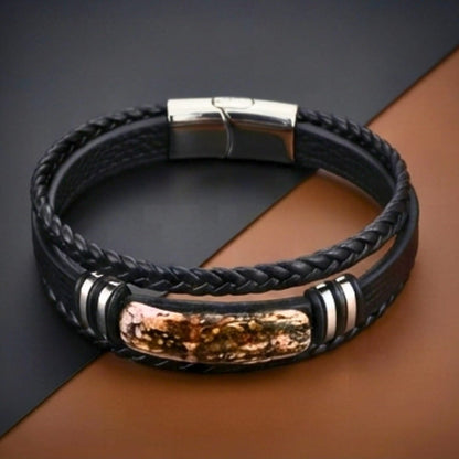 THE MEN THING Leather Bracelet MARBLE CORE BLACK - 25mm Genuine Leather Bracelet with Stainless Steel Magnetic Buckle for Men & Boys (8 inch)