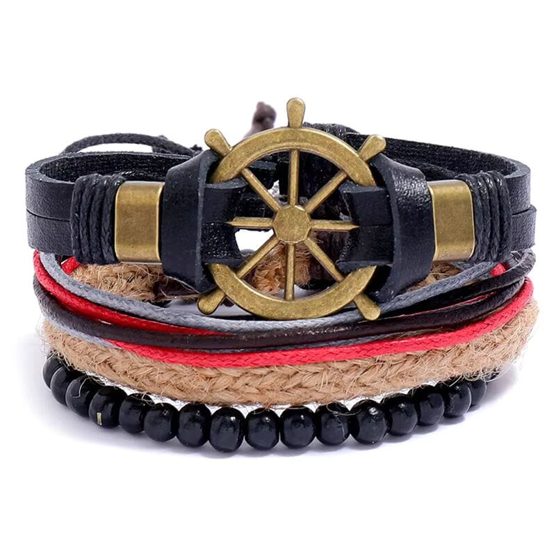 THE MEN THING Leather Bracelet MARINER’S EDGE -  4 Pcs Genuine Braided Leather Bracelet Set for Men & Boys (8 inch)