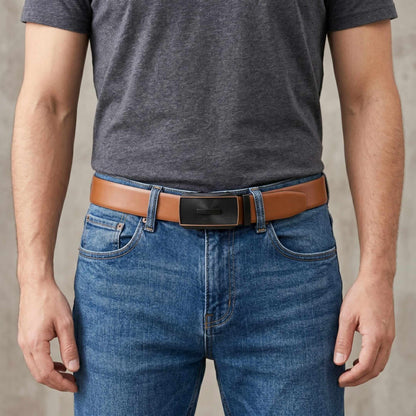 Mens 100% Genuine Leather Belt - VELARO Smooth Matte, SNAPTOR Gold-Bar Auto-Lock Buckle (Brown & Black Reversible) — Leather Bracelet for Men | THE MEN THING