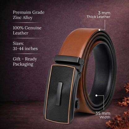 Mens 100% Genuine Leather Belt - VELARO Smooth Matte, SNAPTOR Gold-Bar Auto-Lock Buckle (Brown & Black Reversible) — Leather Bracelet for Men | THE MEN THING