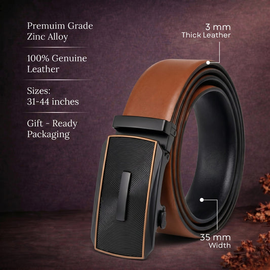 THE MEN THING Leather Bracelet Mens Genuine Leather Belt | 2 in 1 Reversible (Brown & Black) (1 Pc.) - VELARO