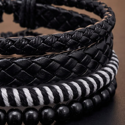 THE MEN THING Leather Bracelet MONO WEAVE - 4Pcs Genuine Leather Adjustable Bracelets Set for Men & Boys