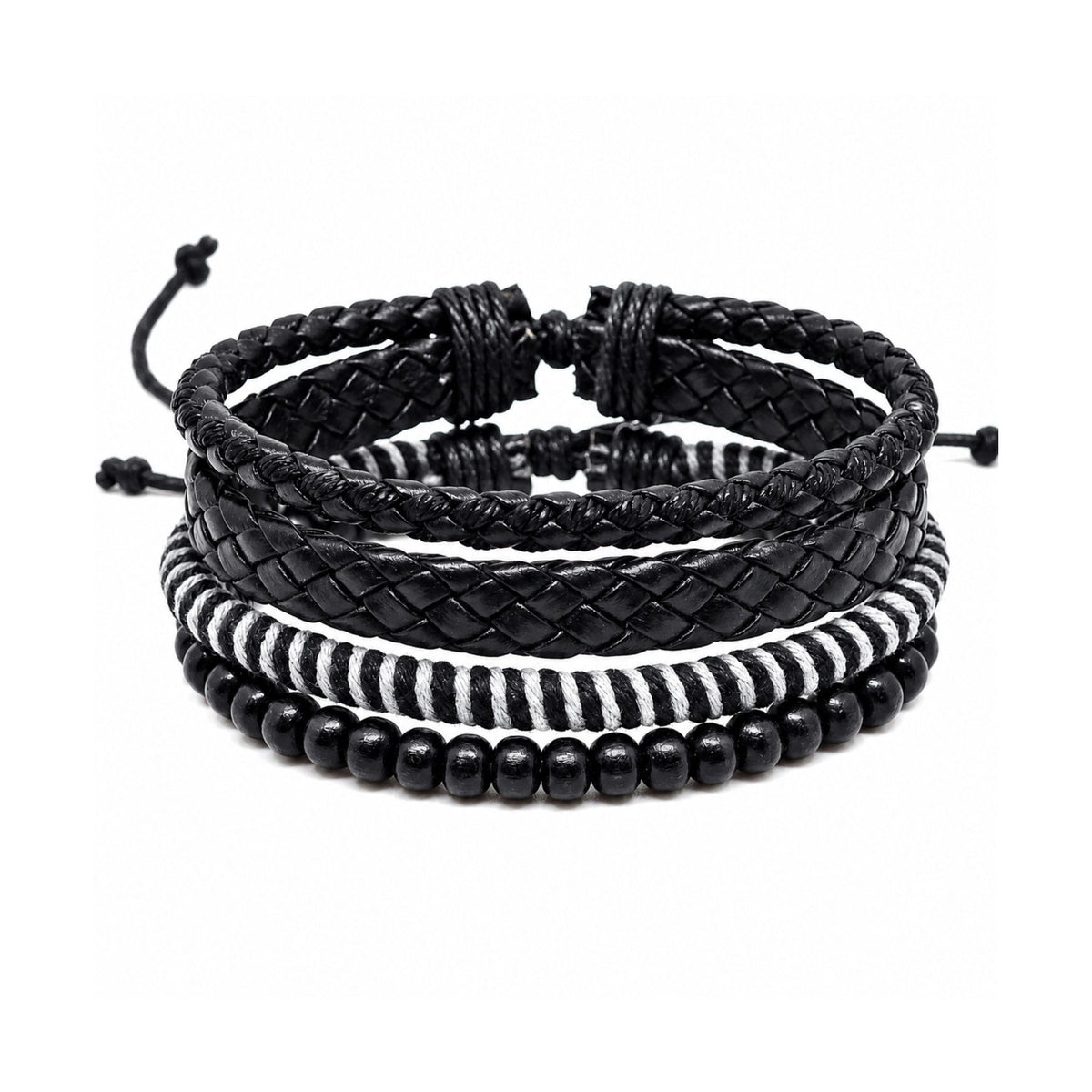 THE MEN THING Leather Bracelet MONO WEAVE - 4Pcs Genuine Leather Adjustable Bracelets Set for Men & Boys