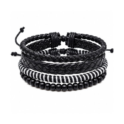 THE MEN THING Leather Bracelet MONO WEAVE - 4Pcs Genuine Leather Adjustable Bracelets Set for Men & Boys