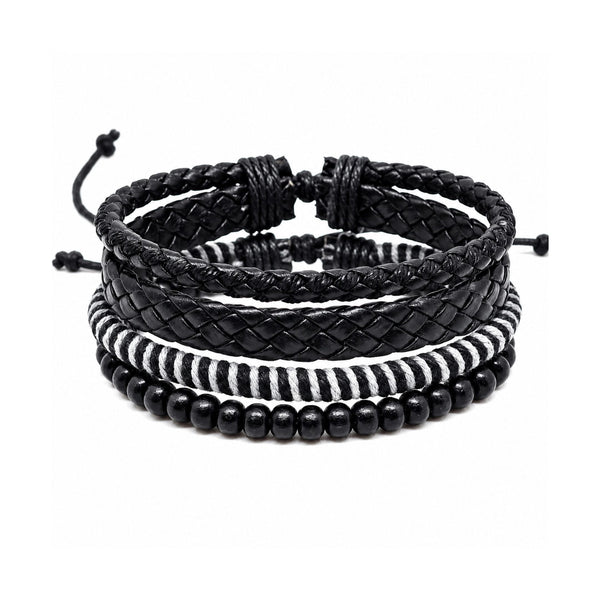 MONO WEAVE - 4Pcs Genuine Leather Adjustable Bracelets Set for Men & Boys