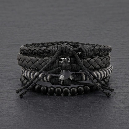 THE MEN THING Leather Bracelet MONO WEAVE - 4Pcs Genuine Leather Adjustable Bracelets Set for Men & Boys