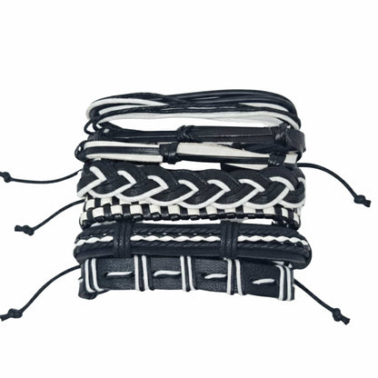 THE MEN THING Leather Bracelet MONOCHROME - 6 Pcs Genuine Leather Adjustable Bracelet Set for Men & Boys (8 inch)