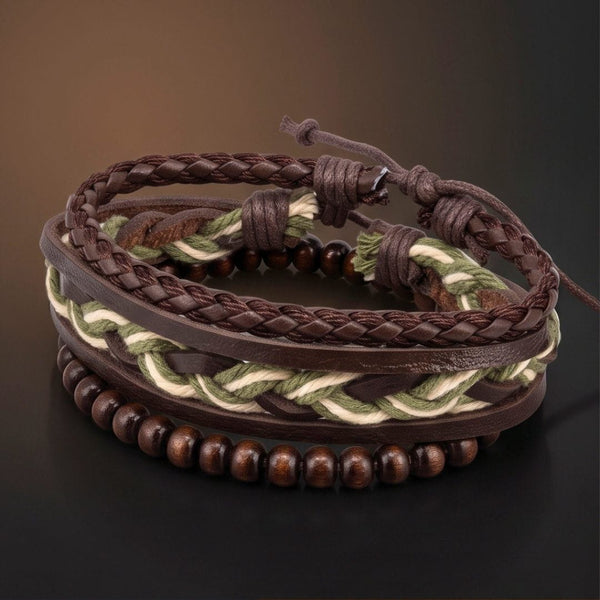 MOSS RIDGE - 3Pcs Genuine Leather Adjustable Bracelets Set for Men & Boys