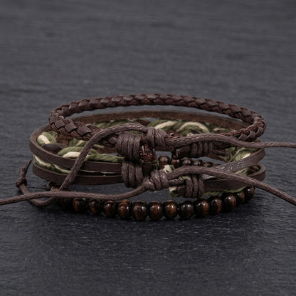 THE MEN THING Leather Bracelet MOSS RIDGE - 3Pcs Genuine Leather Adjustable Bracelets Set for Men & Boys