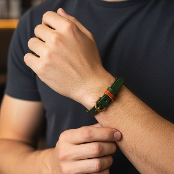 MOSSTRAIL STRAP - 10mm Genuine Leather Adjustable Bracelet for Men & Boys (9 inch)