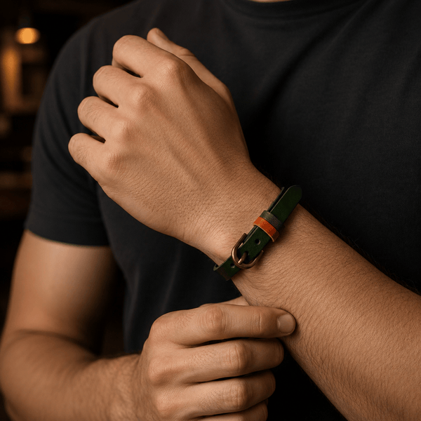 MOSSTRAIL STRAP - 10mm Genuine Leather Adjustable Bracelet for Men & Boys (9 inch)