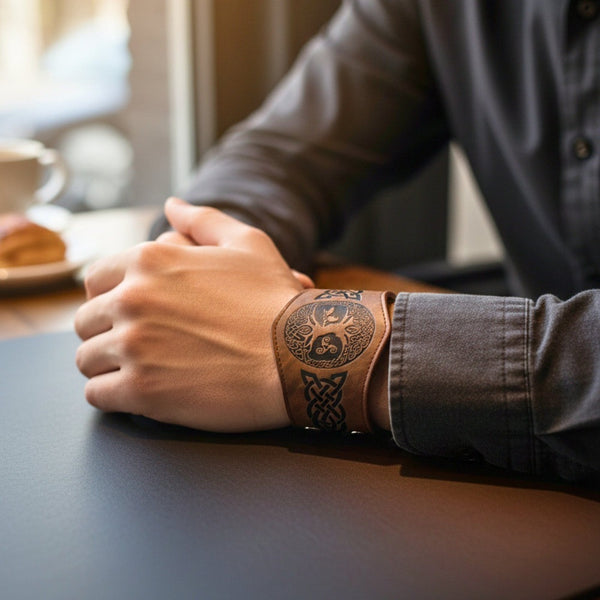 MYSTIC TREE - 50.8mm Brown Genuine Leather Adjustable Bracelet for Men & Boys (7.8-8.4-9 inch)