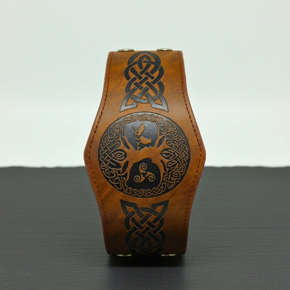 THE MEN THING Leather Bracelet MYSTIC TREE - 50.8mm Brown Genuine Leather Adjustable Bracelet for Men & Boys (7.8-8.4-9 inch)