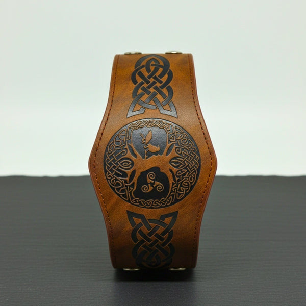 MYSTIC TREE - 50.8mm Brown Genuine Leather Adjustable Bracelet for Men & Boys (7.8-8.4-9 inch)