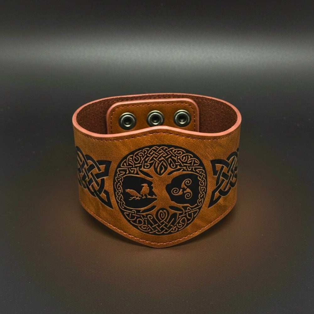 THE MEN THING Leather Bracelet MYSTIC TREE - 50.8mm Brown Genuine Leather Adjustable Bracelet for Men & Boys (7.8-8.4-9 inch)