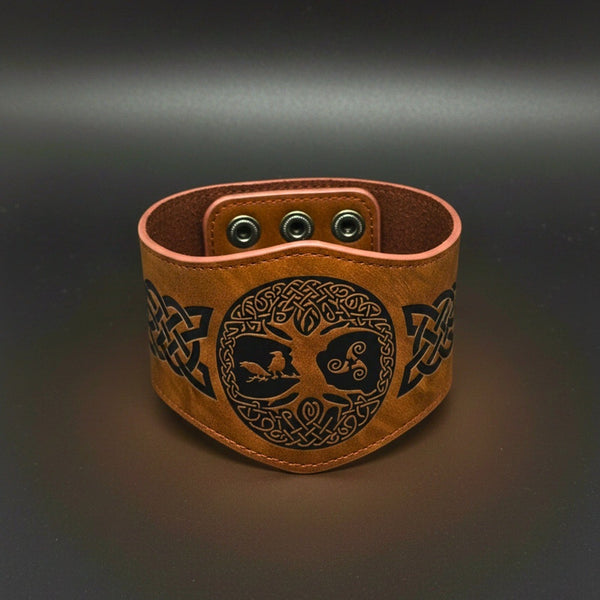 MYSTIC TREE - 50.8mm Brown Genuine Leather Adjustable Bracelet for Men & Boys (7.8-8.4-9 inch)