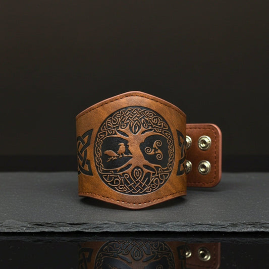 THE MEN THING Leather Bracelet MYSTIC TREE - 50.8mm Brown Genuine Leather Adjustable Bracelet for Men & Boys (7.8-8.4-9 inch)