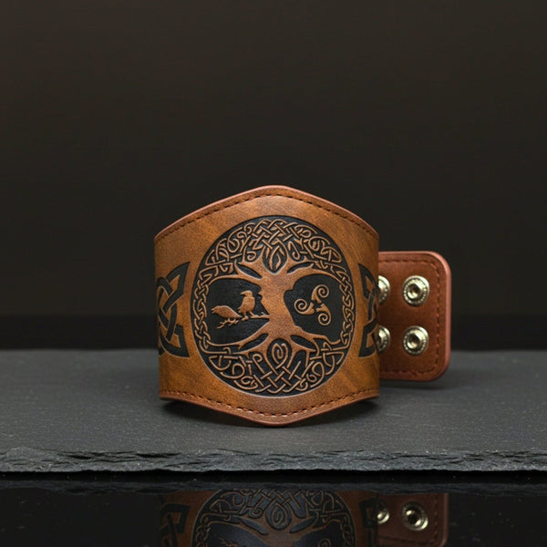 MYSTIC TREE - 50.8mm Brown Genuine Leather Adjustable Bracelet for Men & Boys (7.8-8.4-9 inch)