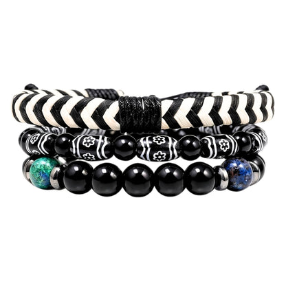 THE MEN THING Leather Bracelet NIGHT TRIBE - 3 Pcs Genuine Braided Leather Adjustable Bracelets for Men & Boys