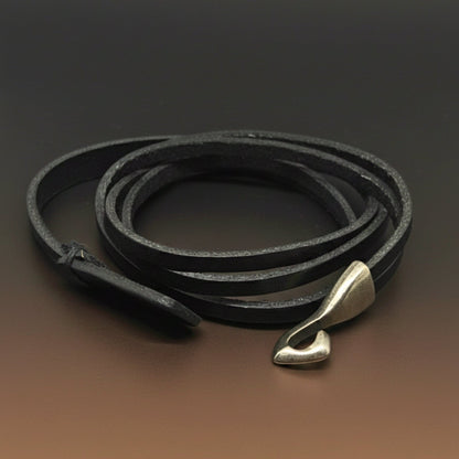 THE MEN THING Leather Bracelet NOIR ANCHOR WRAP - 9mm Black Genuine Leather Adjustable Bracelet for Men & Boys (22 inch)